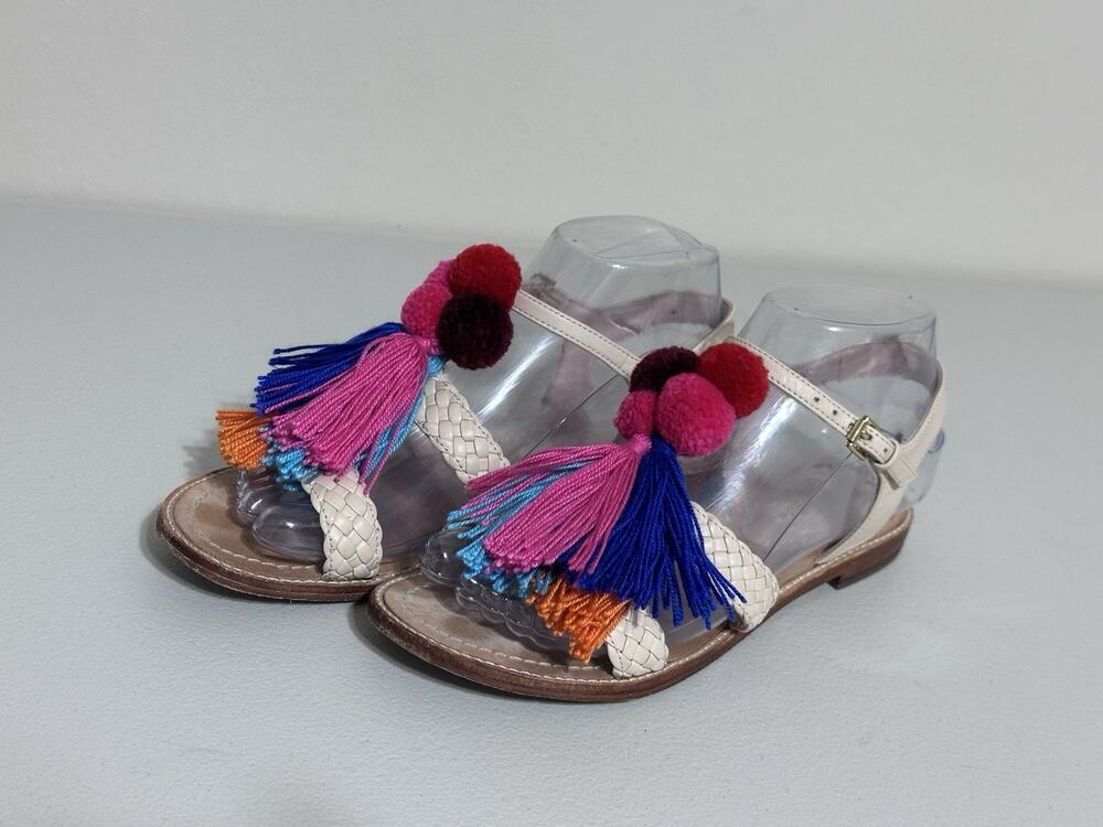 Kate Spade Sunset Pom Pom Sandals SZ 6.5 Tan Multicolor Sandals